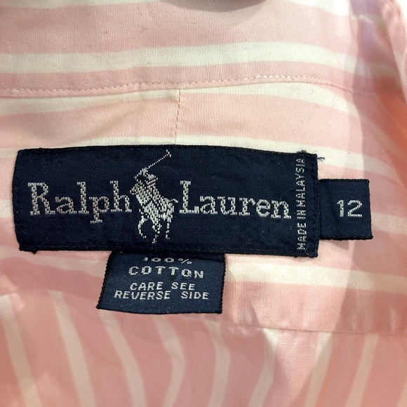 NWOT RALPH LAUREN BLUE LABEL COTTON PINK & WHITE STRIPE HIGH LOW BLOUSE SZ 12 - Picture 6 of 6